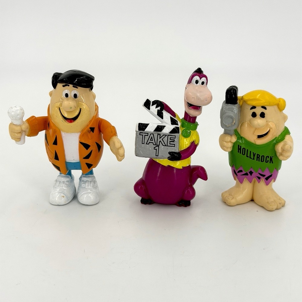 Vintage Fred Flintstone Barney Rubble Dino Figure Lot Director Hollyrock 1992